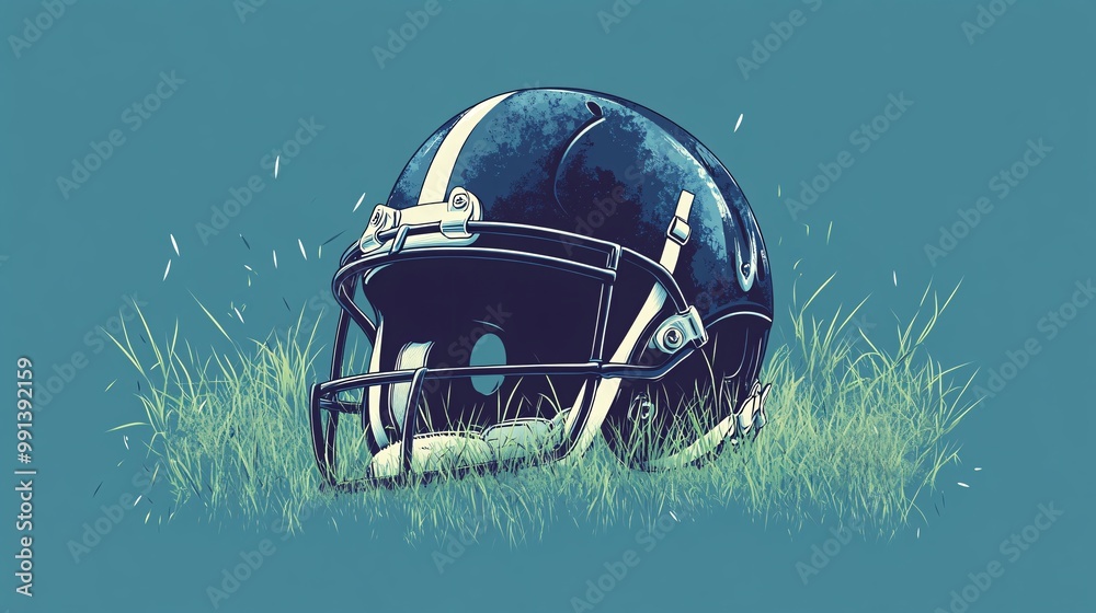 Aufkleber a flat illustration of a football helmet and cleats placed on a turf field rendered with simple geom