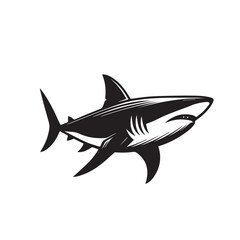 Obraz premium Shark silhouette vector design full black and white. Shark logo, icon design. shark black silhouette isolated on white background.