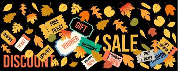 colored fall discount sale coupon illustration. element for poster banner design decor backgrounds wallpaper packaging backdrops