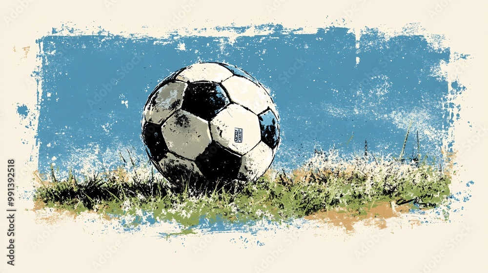 Leinwandbilder A clean minimalist illustration of a football on a tee before kickoff using contrasting colors and sharp outlines Large space for text in center Stock Photo with copy space