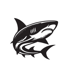 Fototapeta premium Shark silhouette vector design full black and white. Shark logo, icon design. shark black silhouette isolated on white background.