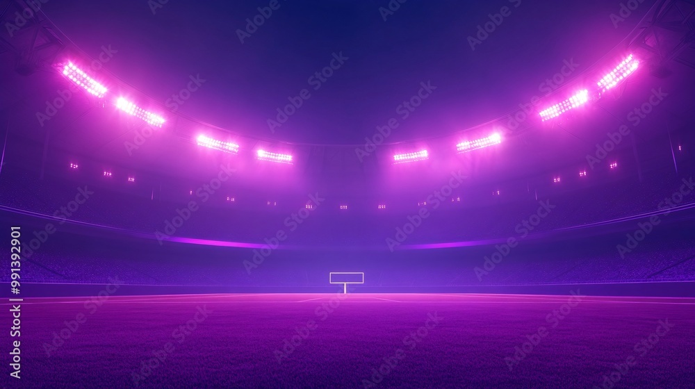 Poster a wide-angle minimalist illustration of an iconic nfl stadium lit up at night with clean architectur