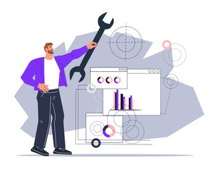 Risk or incident management developing crisis response strategies. Crisis management, fixing problems, flat vector illustration isolated on white. Business person improves the operation of company.