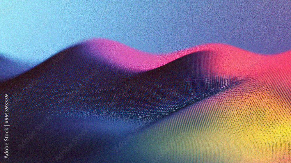 Poster grainy gradient background, abstract wavy texture with vibrant colors creating a dynamic visual expe