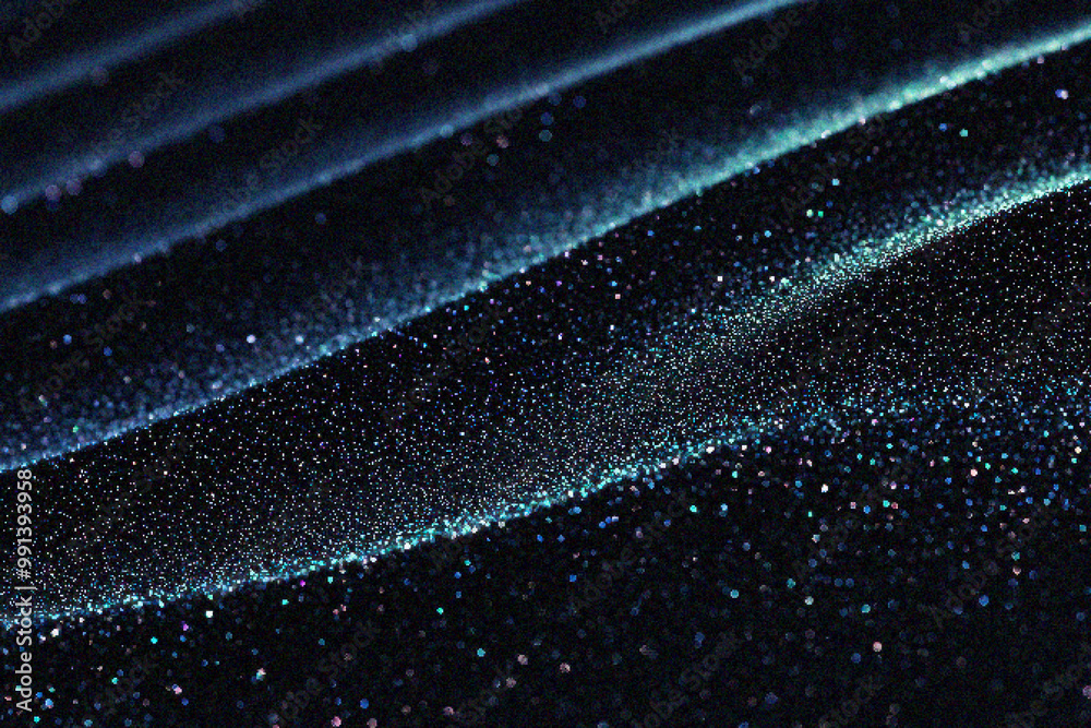 Poster Grainy gradient background, Abstract close-up of shimmering particles on a dark surface, creating a mesmerizing wave pattern with a sense of depth and motion.