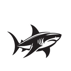 Obraz premium Shark silhouette vector design full black and white. Shark logo, icon design. shark black silhouette isolated on white background.