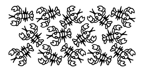 black and white pattern with lobsters