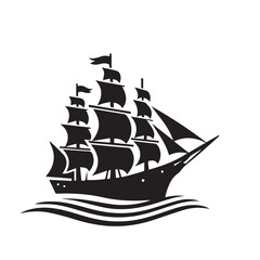 Ship silhouette vector design. Vessel ship silhouette design. cruise ship vector design. Ship logo icon full black and white.