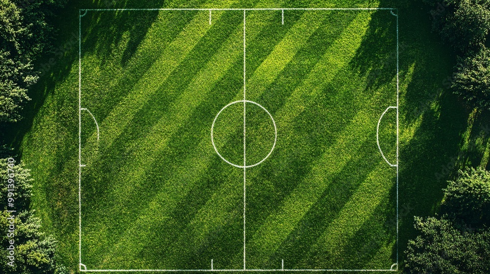 Poster An abstract representation of football play strategy on the field with minimalistic arrows and geometric shapes Large space for text in center Stock Photo with copy space