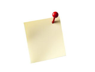 a yellow post-it note with a red push pin