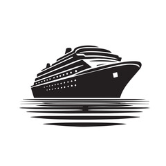 Ship silhouette vector design. Vessel ship silhouette design. cruise ship vector design. Ship logo icon full black and white.