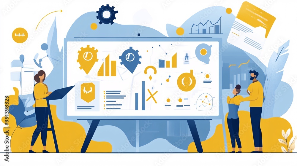 Poster A flat illustration of a game plan being drawn on a whiteboard with simplified X and O symbols representing the players Large space for text in center Stock Photo with copy space
