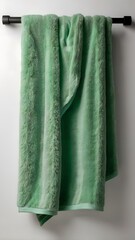 Clean Hanging Folded Green Towels white background