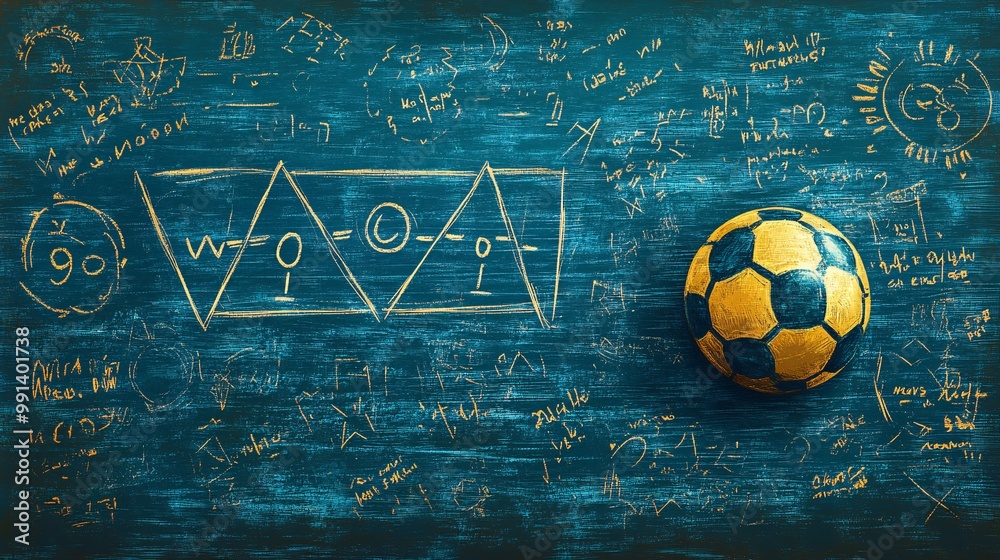 Poster A stylized vector design of a strategic football plan being drawn out with Xs and Os on a flat chalkboard surface Large space for text in center Stock Photo with copy space