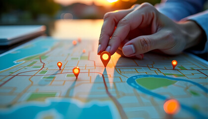 Map with Marked Start and Destination Points for GPS Navigation and Route Planning