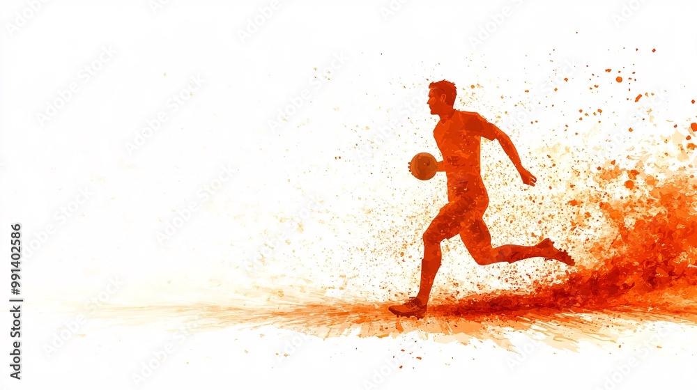 Poster A stylized vector of a football player running the ball with dynamic motion lines and minimal details Large space for text in center Stock Photo with copy space