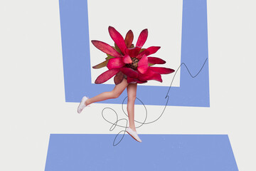 Creative collage headless woman legs body fragment blossom flower menstruation pms healthcare...