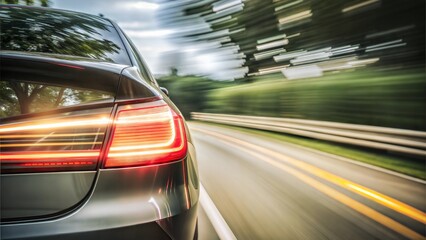 Fototapeta premium Fast moving car with dynamic motion blur, rear view on the road