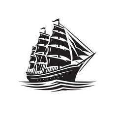 Ship silhouette vector design. cruise ship vector design. Vessel ship silhouette vector design black and white. Ship logo icon full black on white background.