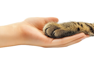 Hand Holding Cats Paw isolated on Transparent Background