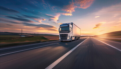 Concept transport logistique routier avec camion sur route