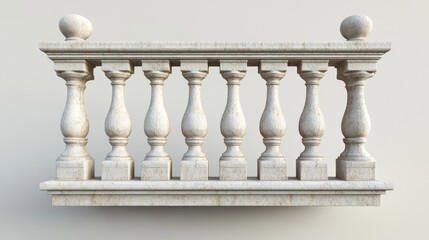 Fototapeta premium Balustrade elements in 3D: stone pillars, columns, balusters, handrails, and bases for classic fences on balconies, terraces, and parapets.
