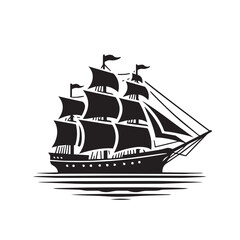 Ship silhouette vector design. cruise ship vector design. Vessel ship silhouette vector design black and white. Ship logo icon full black on white background.