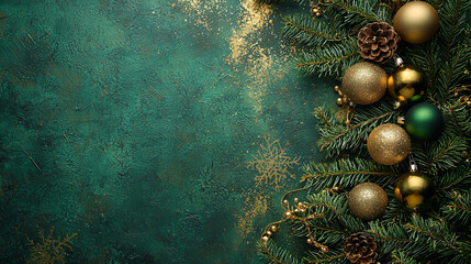 olive green and gold background with christmass decoration,