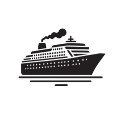 Obraz premium Ship silhouette vector design. cruise ship vector design. Vessel ship silhouette vector design black and white. Ship logo icon full black on white background.