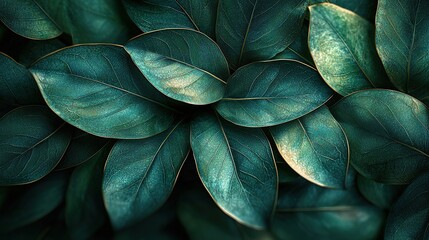 Obraz premium Close up of teal leaves, green veins.