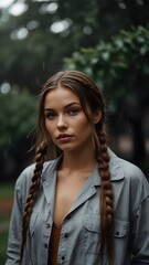 Fototapeta premium Woman with Soft, Natural Makeup and Braids