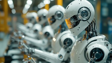 Fototapeta premium A group of robots working together on a construction project, assembling complex structures autonomously.