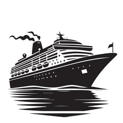 Fototapeta premium Ship silhouette vector design. cruise ship vector design. Vessel ship silhouette vector design black and white. Ship logo icon full black on white background.