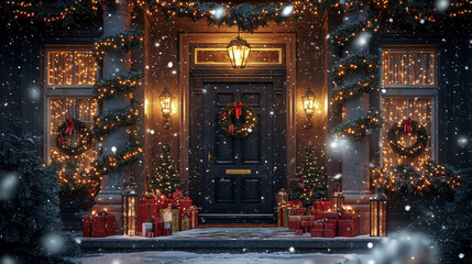 Christmas door full of gifts