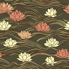 Elegant Lotus Pattern on Wavy Earth Tones Background
