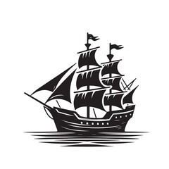 Ship silhouette vector design. cruise ship vector design. Vessel ship silhouette vector design black and white. Ship logo icon full black on white background.