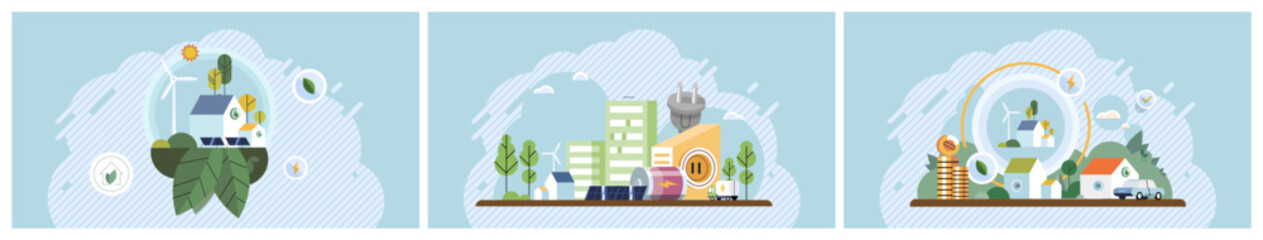 Obraz premium Green technology concept. Creative representation of sustainable urban living with renewable energy sources and eco-friendly infrastructure. Ideal for clean energy initiatives, modern city planning
