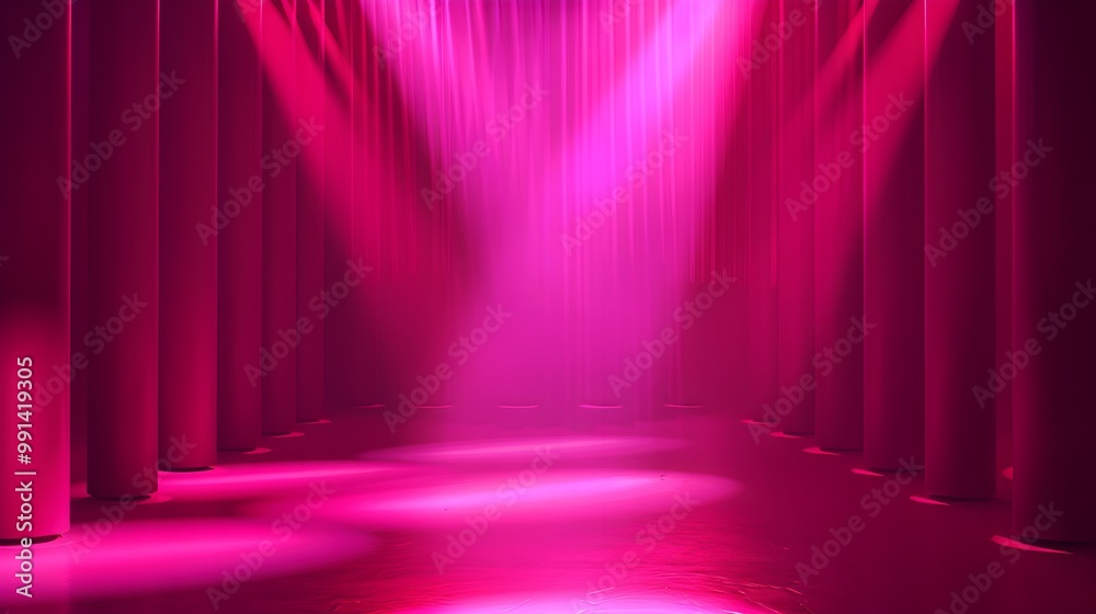 Poster bright pink light and shadows in empty space