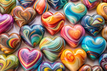 Colorful abstract hearts with swirled patterns
