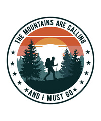 vintage hiking t-shirt design with nature quote the mountains are calling and i must go