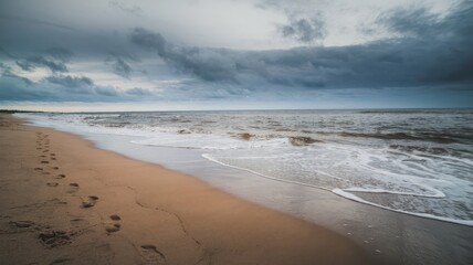 View of a Beach with Footprints in the Sand