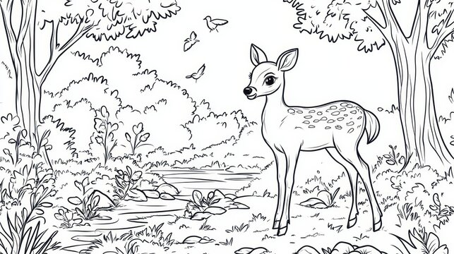 A Fawn Standing in a Forest Clearing
