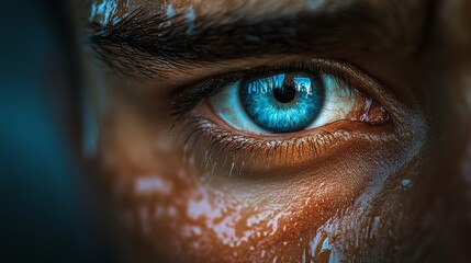 Close-Up of a Tear-Streaked Face with Emotion
