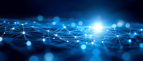 Obraz premium Abstract blue network with glowing points, network concept