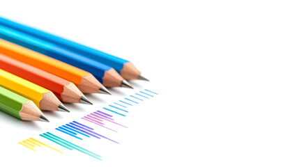 Fototapeta premium Colorful pencils on white background with a graph.