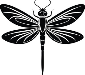 A cute Dragonfly silhouette vector art and black color illustration design with no background, natural wildlife animal graphics design.