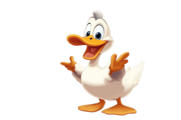 Cheerful Duck Cartoon Character for Farm Animal Adventures on Transparent Backgrorund