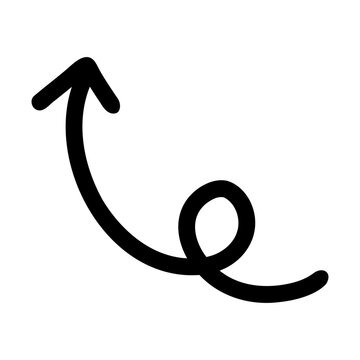 手書きのくるっと矢印　黒　上向き　上昇