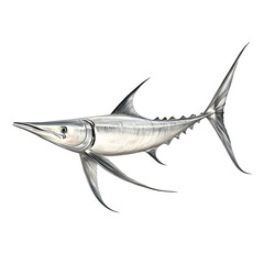 Naklejka premium Swordfish with long pointed bill swimming swiftly, isolated on transparent background.