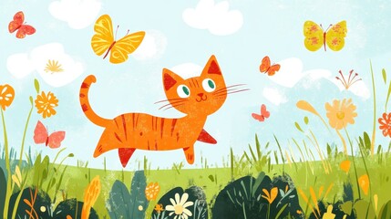Orange Cat in a Spring Meadow